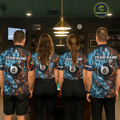 Blue And Orange Custom Skull 8 Ball Pool Icy Billiard Shirts For Men, Billiard Team Jersey TDM7769