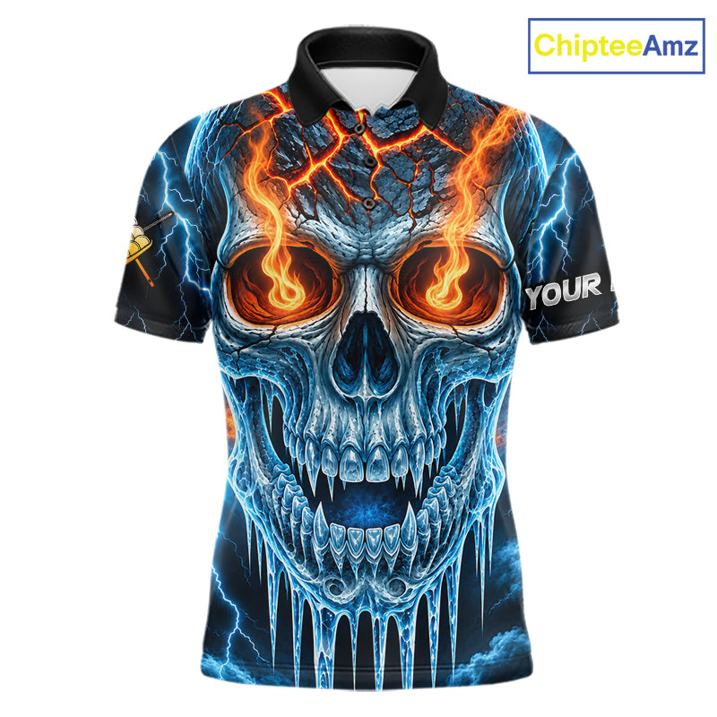 Blue And Orange Custom Skull 9 Ball Pool Icy Billiard Shirts For Men, Billiard Team Jersey TDM7770