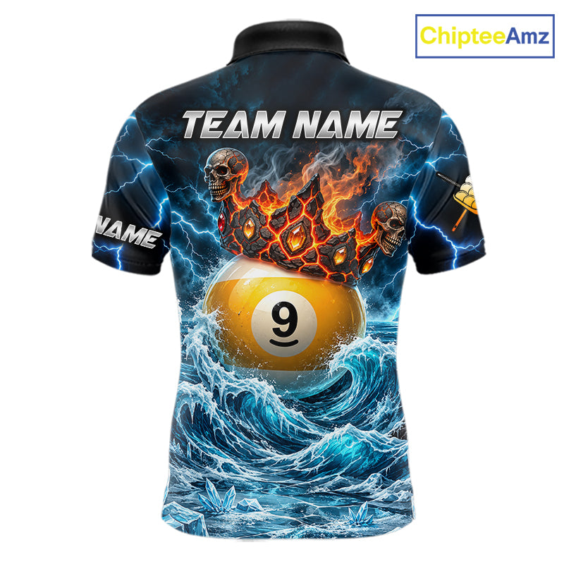 Blue And Orange Custom Skull 9 Ball Pool Icy Billiard Shirts For Men, Billiard Team Jersey TDM7770