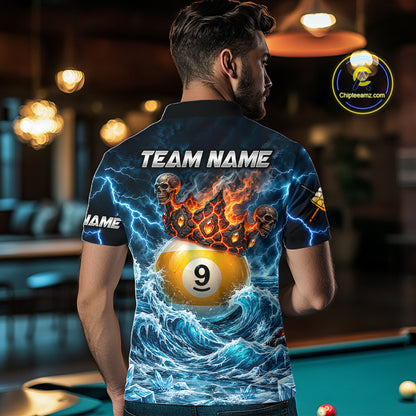 Blue And Orange Custom Skull 9 Ball Pool Icy Billiard Shirts For Men, Billiard Team Jersey TDM7770
