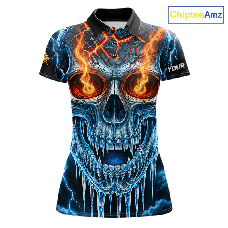 Blue And Orange Custom Skull 9 Ball Pool Icy Billiard Shirts For Women, Billiard Team Jersey TDM7770