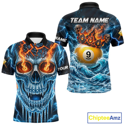 Blue And Orange Custom Skull 9 Ball Pool Icy Billiard Shirts For Men, Billiard Team Jersey TDM7770