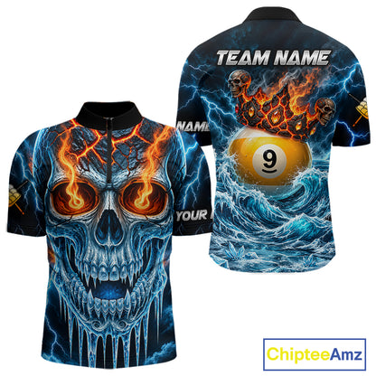Blue And Orange Custom Skull 9 Ball Pool Icy Billiard Shirts For Men, Billiard Team Jersey TDM7770