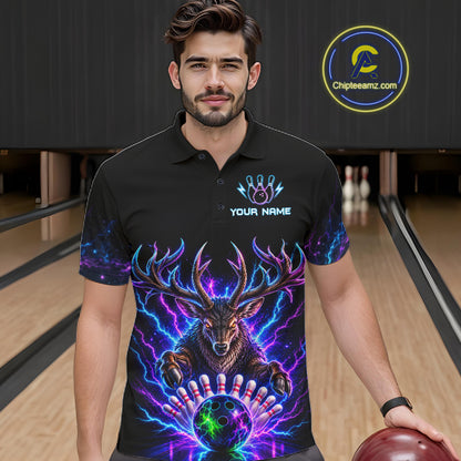Custom Deer Neon Bowling Jersey Polo, 1/4 Zip For Men Bowling Team Jersey, Bowling Uniform TDM8107