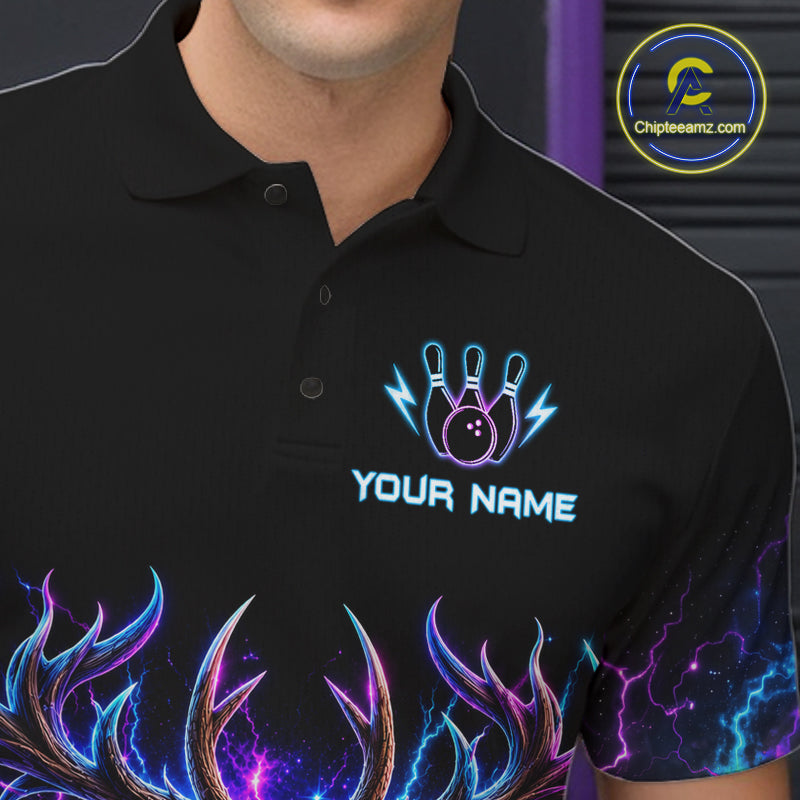 Custom Deer Neon Bowling Jersey Polo, 1/4 Zip For Men Bowling Team Jersey, Bowling Uniform TDM8107