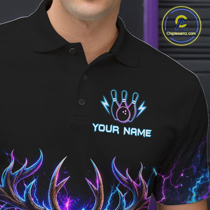 Custom Deer Neon Bowling Jersey Polo, 1/4 Zip For Men Bowling Team Jersey, Bowling Uniform TDM8107