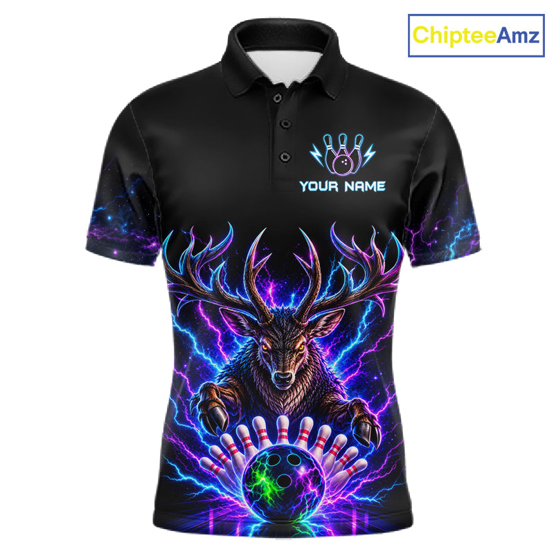 Custom Deer Neon Bowling Jersey Polo, 1/4 Zip For Men Bowling Team Jersey, Bowling Uniform TDM8107
