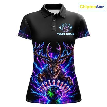 Custom Deer Neon Bowling Jersey Polo, 1/4 Zip For Women Bowling Team Jersey, Bowling Uniform TDM8107