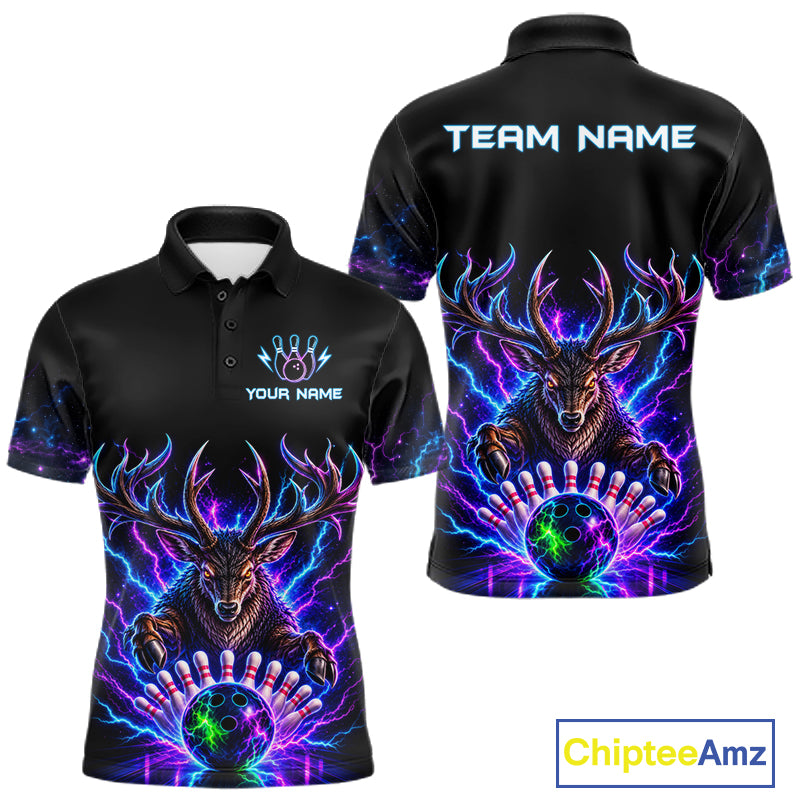 Custom Deer Neon Bowling Jersey Polo, 1/4 Zip For Men Bowling Team Jersey, Bowling Uniform TDM8107