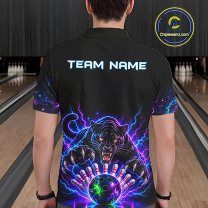 Custom Panther Neon Bowling Jersey Polo, 1/4 Zip For Men Bowling Team Jersey, Bowling Uniform TDM8108