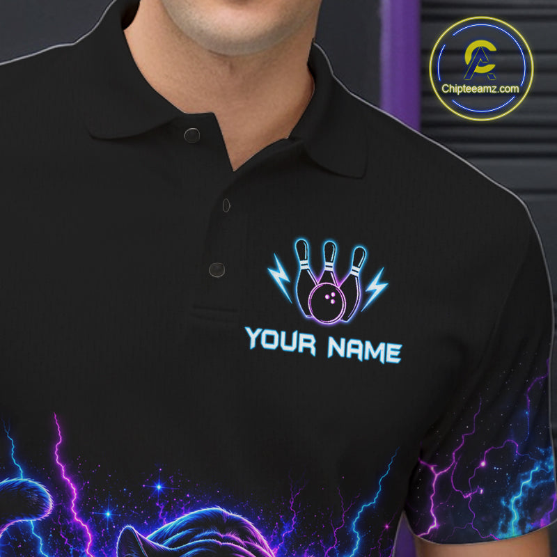 Custom Panther Neon Bowling Jersey Polo, 1/4 Zip For Men Bowling Team Jersey, Bowling Uniform TDM8108