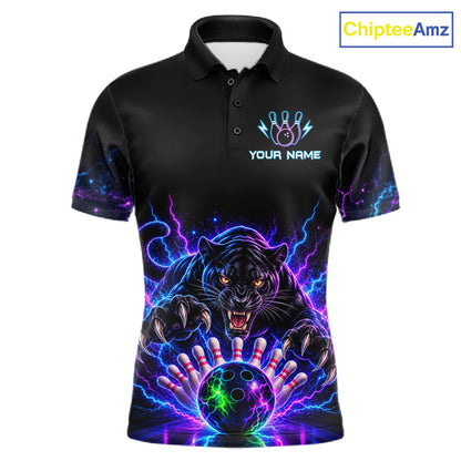 Custom Panther Neon Bowling Jersey Polo, 1/4 Zip For Men Bowling Team Jersey, Bowling Uniform TDM8108