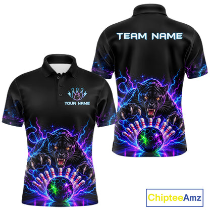 Custom Panther Neon Bowling Jersey Polo, 1/4 Zip For Men Bowling Team Jersey, Bowling Uniform TDM8108