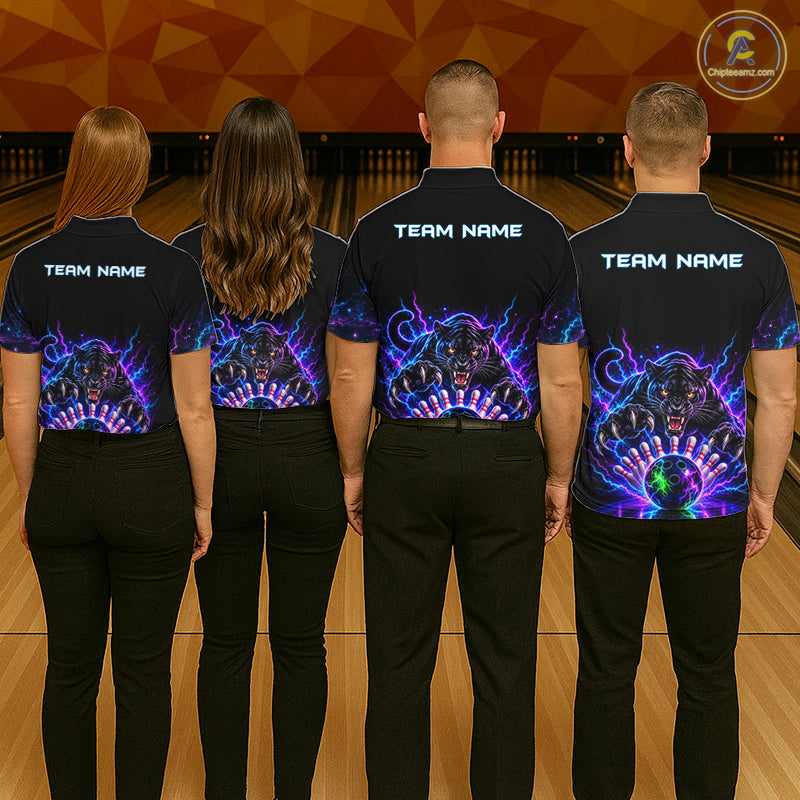Custom Panther Neon Bowling Jersey Polo, 1/4 Zip For Men Bowling Team Jersey, Bowling Uniform TDM8108