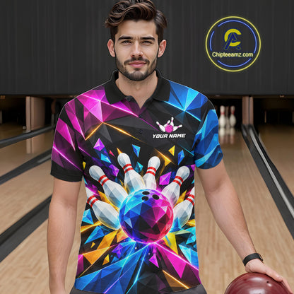 Personalized Colorful Geometric Bowling Shirts For Men Custom Bowling Team Jersey Polo, 1/4 Zip TDM8111