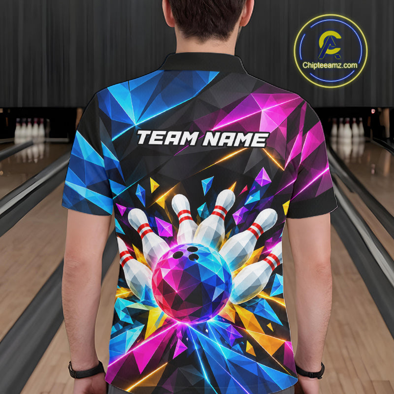 Personalized Colorful Geometric Bowling Shirts For Men Custom Bowling Team Jersey Polo, 1/4 Zip TDM8111