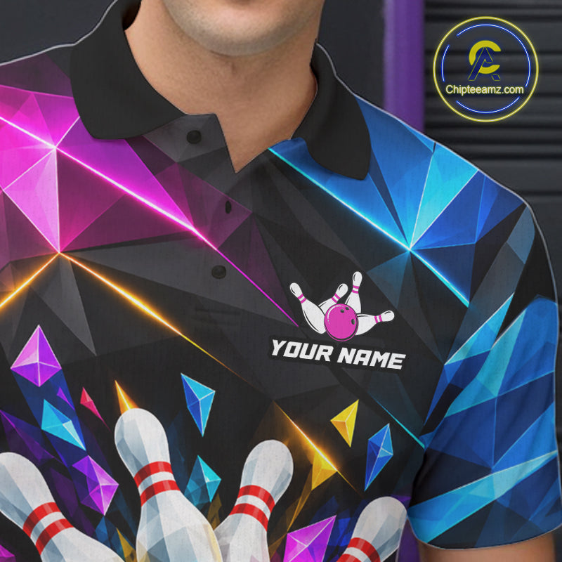 Personalized Colorful Geometric Bowling Shirts For Men Custom Bowling Team Jersey Polo, 1/4 Zip TDM8111