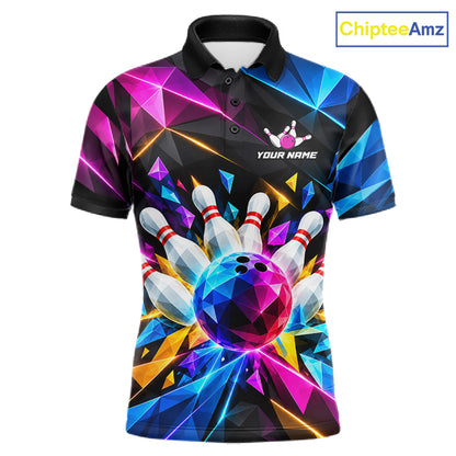 Personalized Colorful Geometric Bowling Shirts For Men Custom Bowling Team Jersey Polo, 1/4 Zip TDM8111