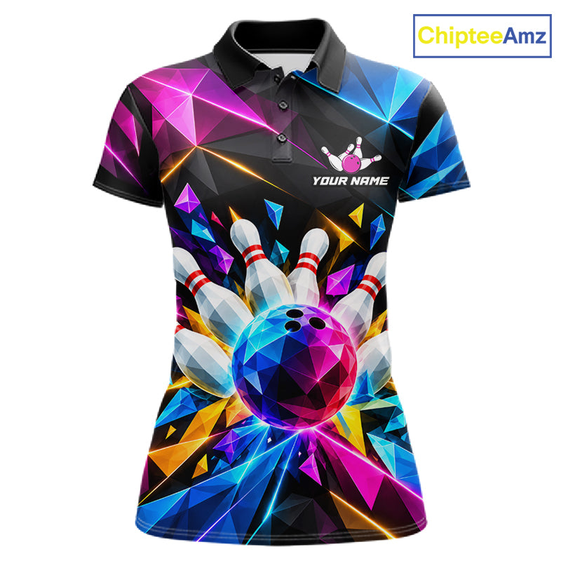 Personalized Colorful Geometric Bowling Shirts For Women Custom Bowling Team Jersey Polo, 1/4 Zip TDM8111