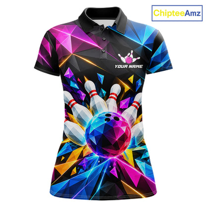 Personalized Colorful Geometric Bowling Shirts For Women Custom Bowling Team Jersey Polo, 1/4 Zip TDM8111