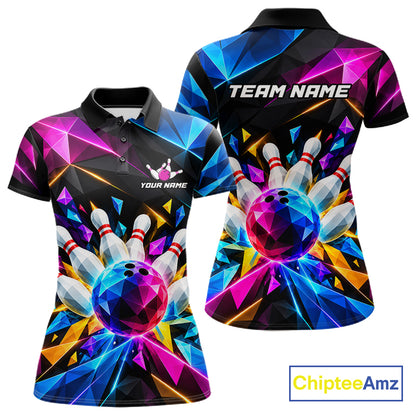 Personalized Colorful Geometric Bowling Shirts For Women Custom Bowling Team Jersey Polo, 1/4 Zip TDM8111