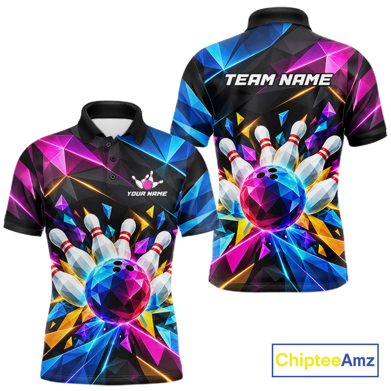 Personalized Colorful Geometric Bowling Shirts For Men Custom Bowling Team Jersey Polo, 1/4 Zip TDM8111