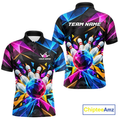 Personalized Colorful Geometric Bowling Shirts For Men Custom Bowling Team Jersey Polo, 1/4 Zip TDM8111