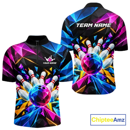 Personalized Colorful Geometric Bowling Shirts For Men Custom Bowling Team Jersey Polo, 1/4 Zip TDM8111