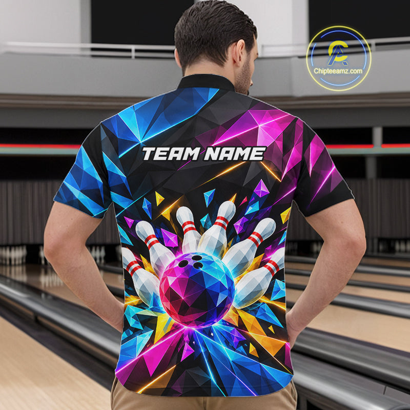 Personalized Colorful Geometric Bowling Shirts For Men Custom Bowling Team Jersey Polo, 1/4 Zip TDM8111