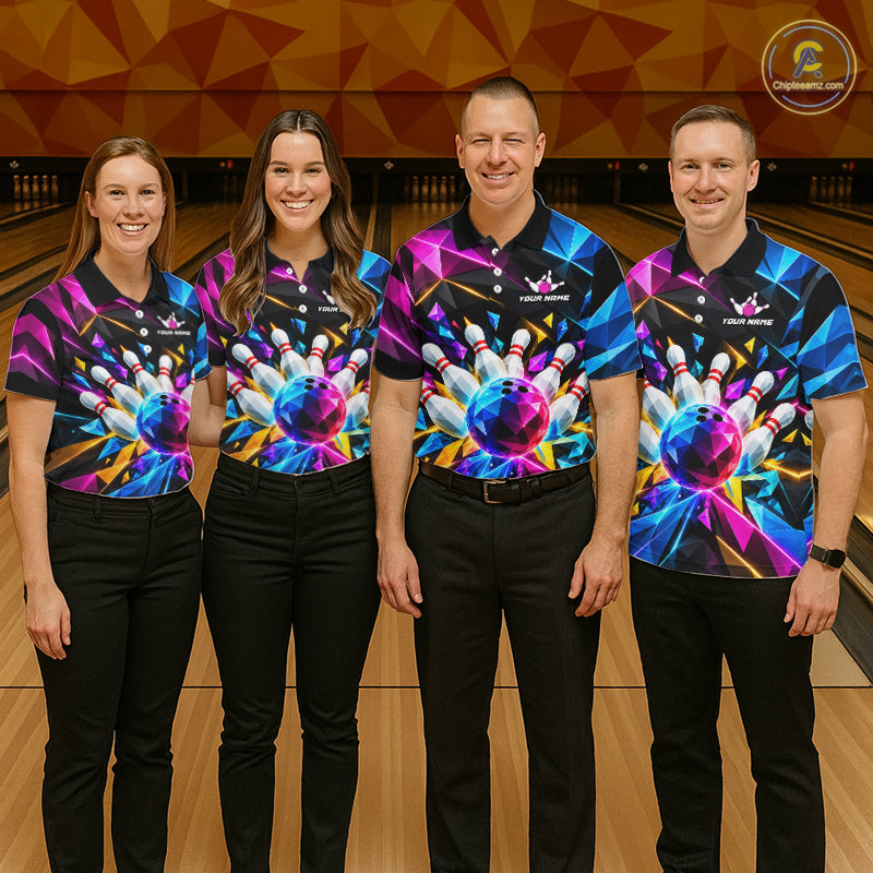 Personalized Colorful Geometric Bowling Shirts For Men Custom Bowling Team Jersey Polo, 1/4 Zip TDM8111