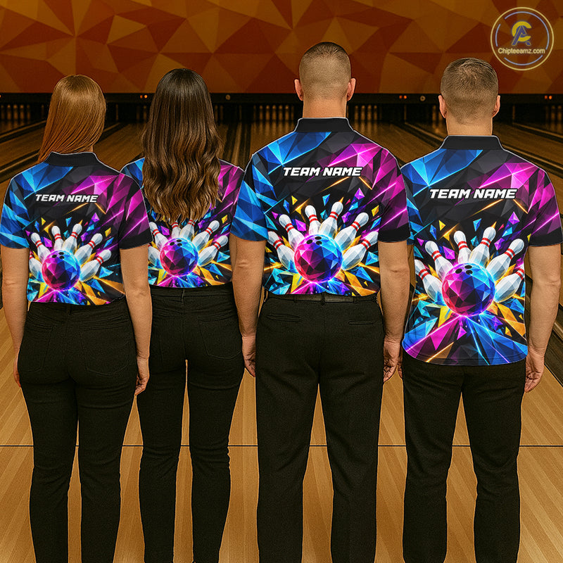 Personalized Colorful Geometric Bowling Shirts For Men Custom Bowling Team Jersey Polo, 1/4 Zip TDM8111