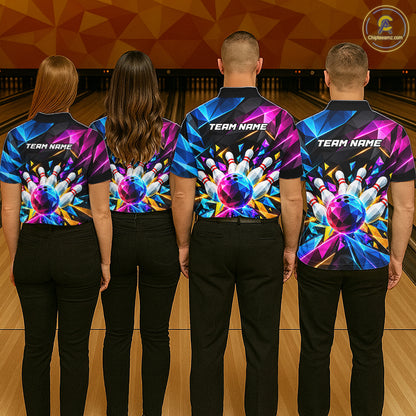 Personalized Colorful Geometric Bowling Shirts For Men Custom Bowling Team Jersey Polo, 1/4 Zip TDM8111