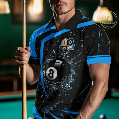 Black And Blue 8 Ball & 9 Ball Glass Break Billiard Shirt For Men Custom Pool Team Jersey Uniform TDM5641