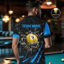 Load image into Gallery viewer, Black And Blue 8 Ball &amp; 9 Ball Glass Break Billiard Shirt For Men Custom Pool Team Jersey Uniform TDM5641