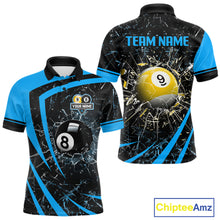 Load image into Gallery viewer, Black And Blue 8 Ball &amp; 9 Ball Glass Break Billiard Shirt For Men Custom Pool Team Jersey Uniform TDM5641