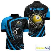 Load image into Gallery viewer, Black And Blue 8 Ball &amp; 9 Ball Glass Break Billiard Shirt For Men Custom Pool Team Jersey Uniform TDM5641
