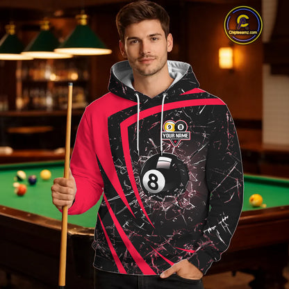 Black And Red 8 Ball & 9 Ball Glass Break Billiard Hoodie Custom Pool Team Shirt Uniform TDM5642