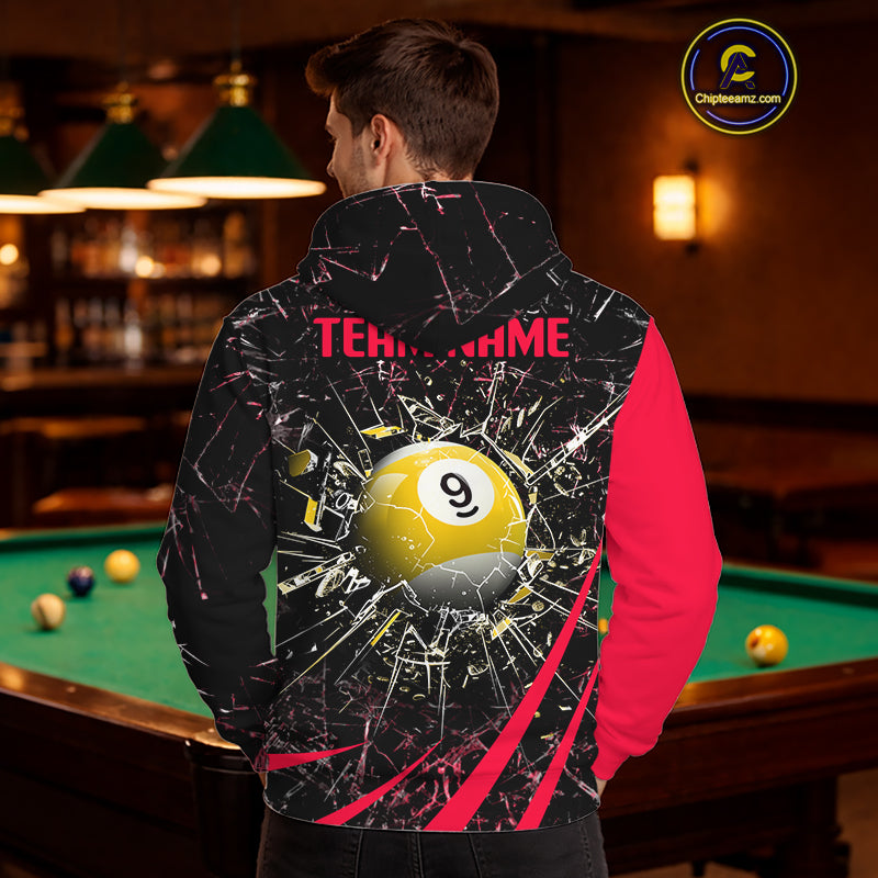 Black And Red 8 Ball & 9 Ball Glass Break Billiard Hoodie Custom Pool Team Shirt Uniform TDM5642