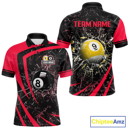 Black And Red 8 Ball & 9 Ball Glass Break Billiard Shirt For Men Custom Pool Team Jersey Uniform TDM5642