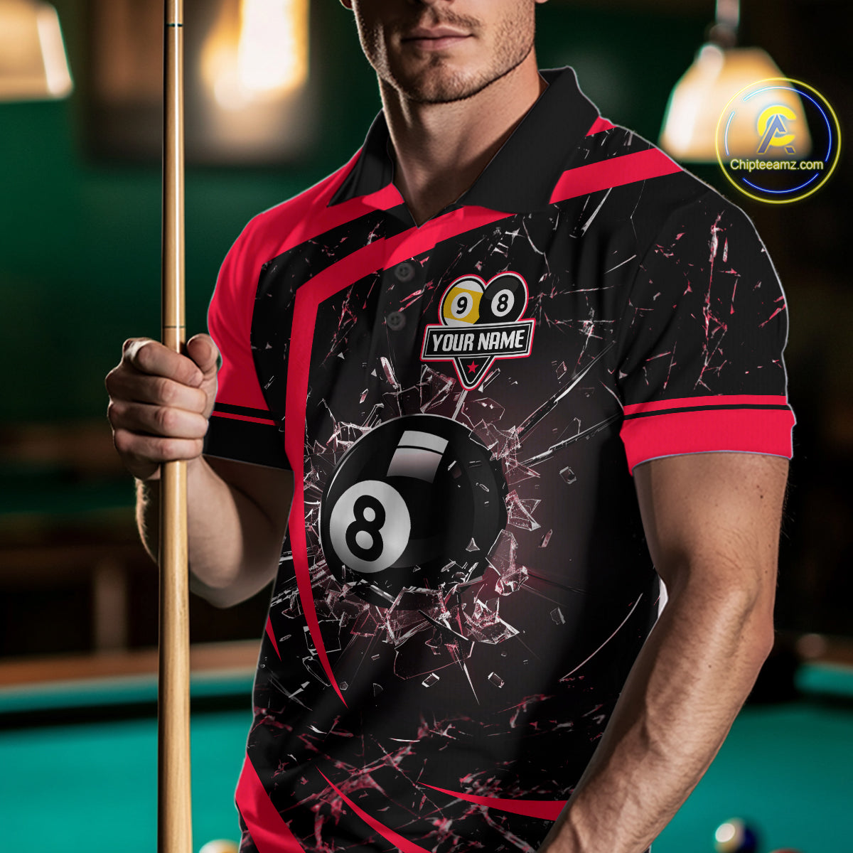 Black And Red 8 Ball & 9 Ball Glass Break Billiard Shirt For Men Custom Pool Team Jersey Uniform TDM5642