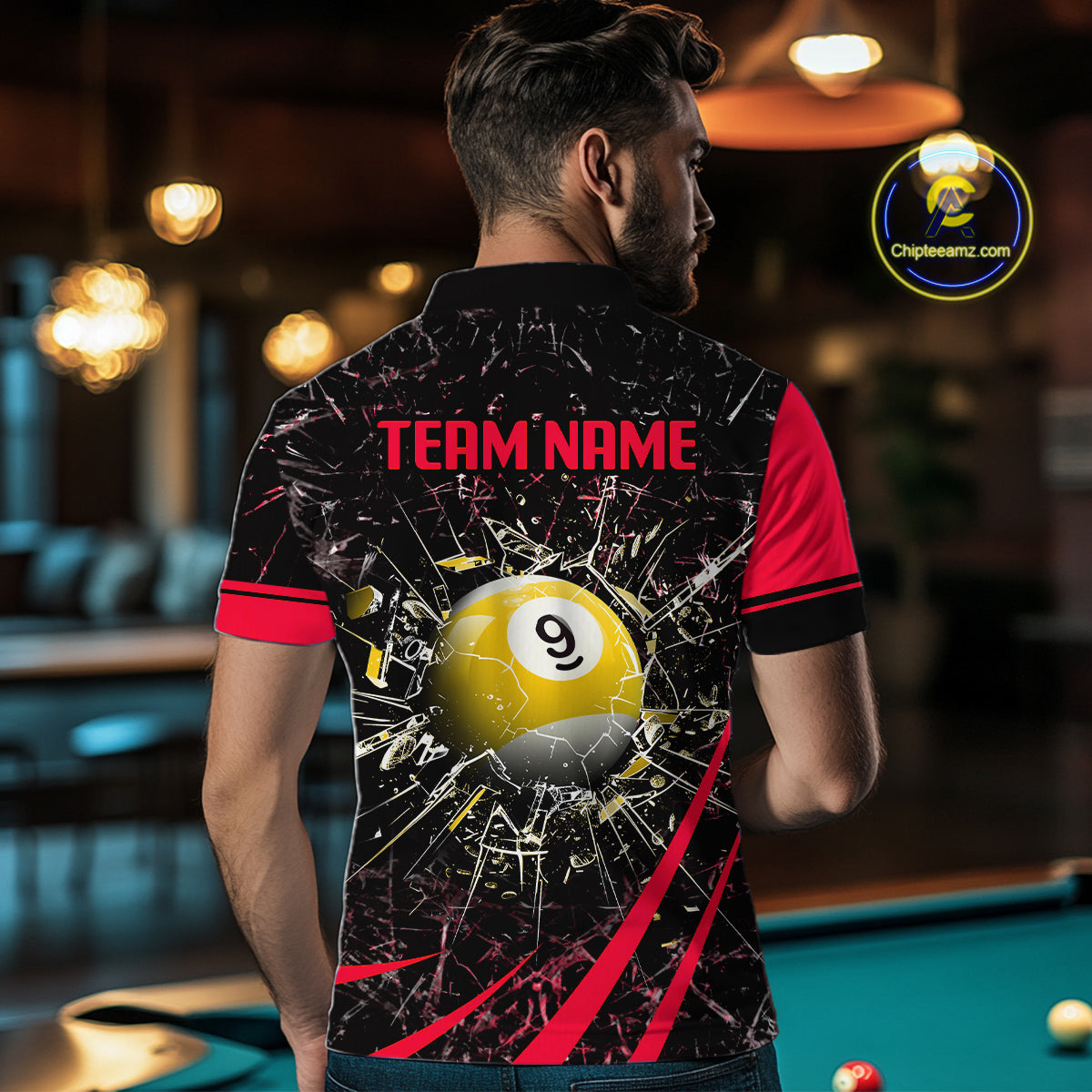 Black And Red 8 Ball & 9 Ball Glass Break Billiard Shirt For Men Custom Pool Team Jersey Uniform TDM5642