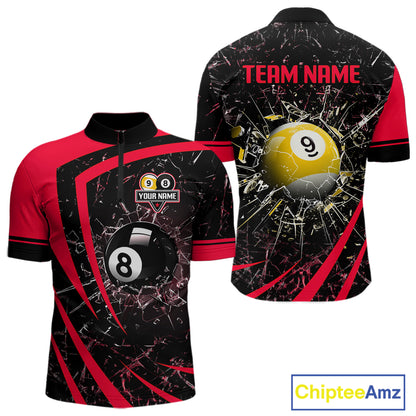 Black And Red 8 Ball & 9 Ball Glass Break Billiard Shirt For Men Custom Pool Team Jersey Uniform TDM5642