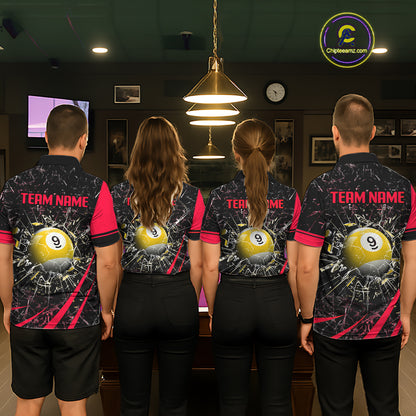 Black And Red 8 Ball & 9 Ball Glass Break Billiard Shirt For Women Custom Pool Team Jersey Uniform TDM5642