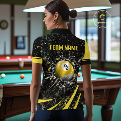 Black And Yellow 8 Ball & 9 Ball Glass Break Billiard Shirt For Women Custom Pool Team Jersey TDM5643