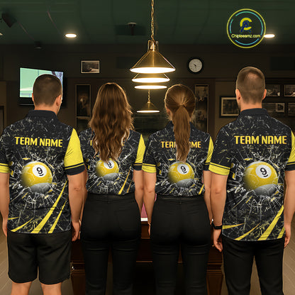 Black And Yellow 8 Ball & 9 Ball Glass Break Billiard Shirt For Women Custom Pool Team Jersey TDM5643