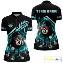 Load image into Gallery viewer, Turquoise Funny 8 Ball Billiard Shirt For Women Custom Pool Team Shirt, Billiard Jersey Polo, 1/4 Zip TDM5644