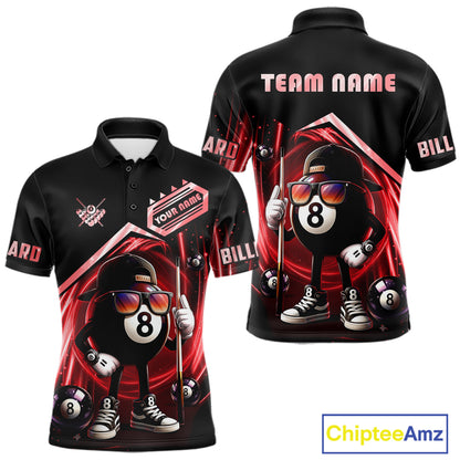 Red Funny 8 Ball Billiard Shirt For Men Custom Pool Team Shirt, Billiard Jersey Polo & 1/4 Zip TDM5645
