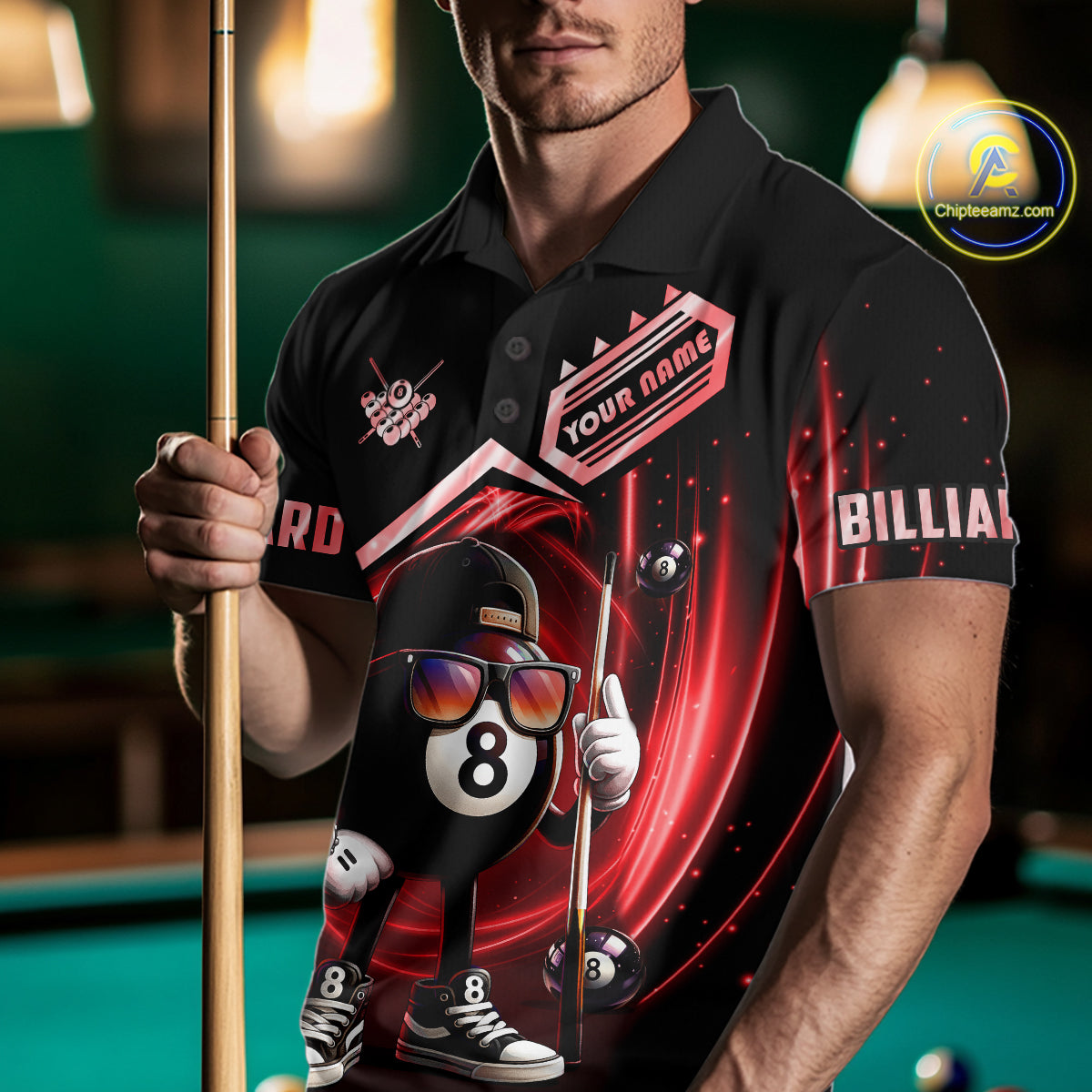 Red Funny 8 Ball Billiard Shirt For Men Custom Pool Team Shirt, Billiard Jersey Polo & 1/4 Zip TDM5645