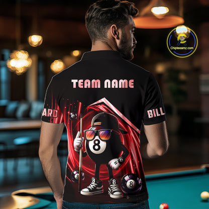 Red Funny 8 Ball Billiard Shirt For Men Custom Pool Team Shirt, Billiard Jersey Polo & 1/4 Zip TDM5645