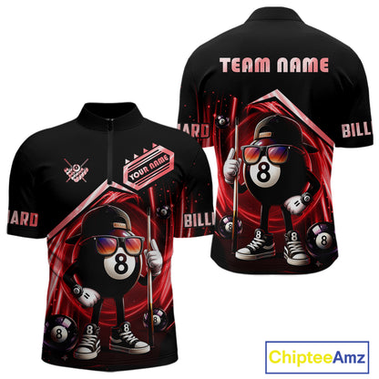 Red Funny 8 Ball Billiard Shirt For Men Custom Pool Team Shirt, Billiard Jersey Polo & 1/4 Zip TDM5645